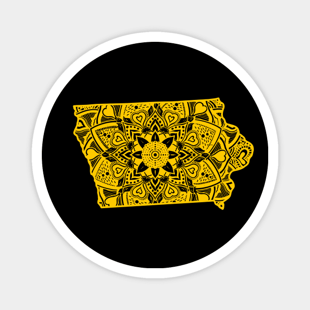 Yellow Iowa State Gift Mandala Yoga IO Art Magnet by Get Hopped Apparel